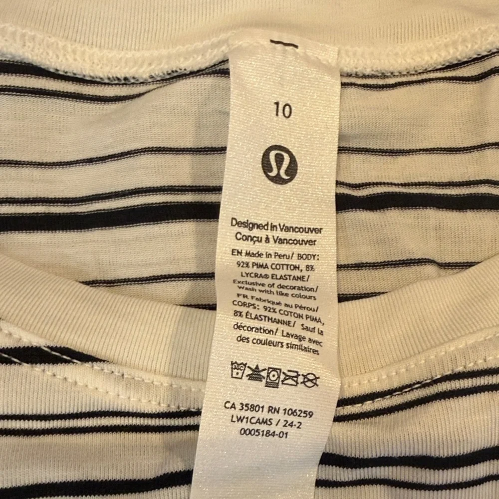 Lululemon Athletica Black and White Striped Brunswick Muscle Tank Top - size 10